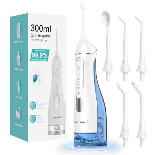 Water Dental Flossers for Teeth, 300ML Cordless Portable Electric Water Flosser, 4 Modes Oral Irrigator, Waterproof Rechargeable Water Floss for Deep Cleaning, Plaque Remover,Braces Home Travel Use
