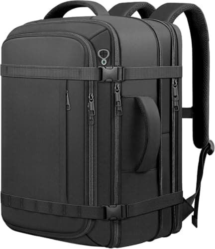 Ample Space Travel Backpack with LifetimeWarranty,Expandable Carry on Backpack with Cable Access Port,Fits 17.3"Laptop Notebook,Water Resistant Weekender Backpack Business Trips,Daily Travel,Black