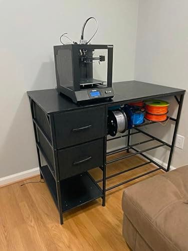 3D Printer Stand with Filament Storage Rack - 4-Tier Heavy Duty 3D Printer Table with 2 Drawers & Power Outlet, Multi-Use 3D Print Desk for Home, Studio, Workshop (Dark Black)