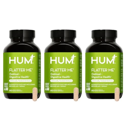 HUM Flatter Me Digestive Enzymes for Women & Men, Digestive Health Bloating Supplement with Ginger & Peppermint Leaf, Fast Acting Anti Bloat Pills Multi Enzyme for Debloating, Vegan,180 Capsules