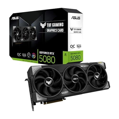 ASUS TUF GeForce RTX™ 5080 16GB GDDR7 OC Edition Graphics Card, NVIDIA, Desktop (PCIe® 5.0, HDMI®/DP 2.1, 3.6-Slot, Military-Grade Components, Protective PCB Coating, Axial-tech Fans, Vapor Chamber)