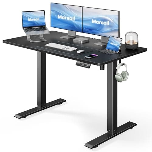 Marsail Standing Desk, Adjustable Height, Stand up Home Office Desk, 48x24 Inch Electric Standing Computer Desk, with 4 Memory Presets, Headphone Hook, Cable Organizer, Black
