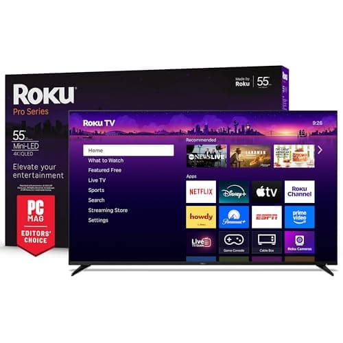 Roku Smart TV – 55-Inch Pro Series, Mini-LED TV – RokuTV with Backlit Voice Remote Pro – Flat Screen 4K QLED Television with 120Hz Refresh Rate & Dolby Vision IQ, Live News, Sports, Entertainment
