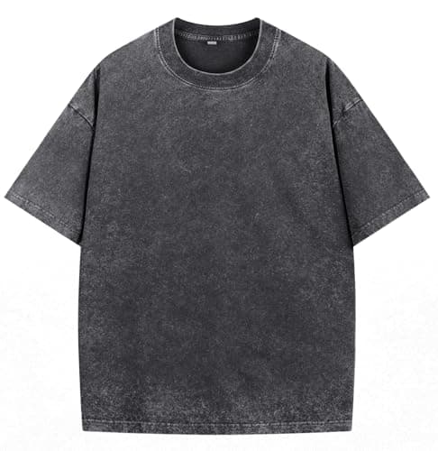 NITAGUT Men's Oversized Cotton T-Shirts Vintage Unisex Short Sleeves Loose Streetwear Casual Wash Solid Basic Tops Tee, Black, X-Large