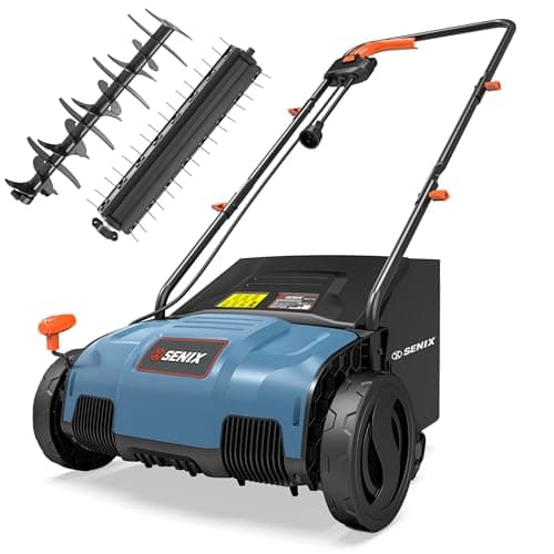 SENIX 12 Amp 13-Inch Corded Electric Dethatcher and Scarifier with Collection Bag,Lawn Care Equipment for Removing Thatch and Improving Yard Growth,Garden Tool Gifts(SCE12-L1)