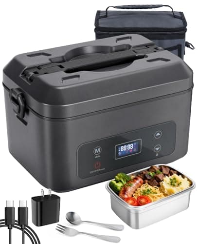 SKEOS Cordless Electric Lunch Box for Adults, Heated Lunch Box Battery Powered with 5 Side Heating, Portable Food Warmer with 5.5 Cups Removable Container, Self-Heating Food Warmer for Work,GreyBlack