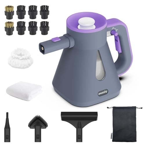 awasky Steam Cleaner Handheld: 1200W Fast 10-Sec Heat-Up-750mL (25oz) Tank-No Cooling-Refill Anytime-Lockable Steam Trigger-14-Piece Kit for Home Car Grout Tile Cleaning