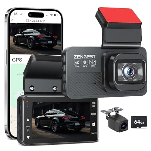 Dash Cam Front and Rear, 4K+1080P FHD Dual Camera with ADAS, GPS, 5G WiFi & App Control, 64GB Card Included, G-Sensor, Night Vision, Loop Recording, 170°Wide Angle, WDR, 24H Parking Mode