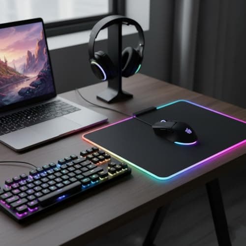 RGB Gaming Mouse Pad, LED Light Up Mousepad with Multiple Color Modes, Stitched Edges & Non-Slip Base, Smooth Cloth Surface for PC Gamers, Desk Setup - 350mm