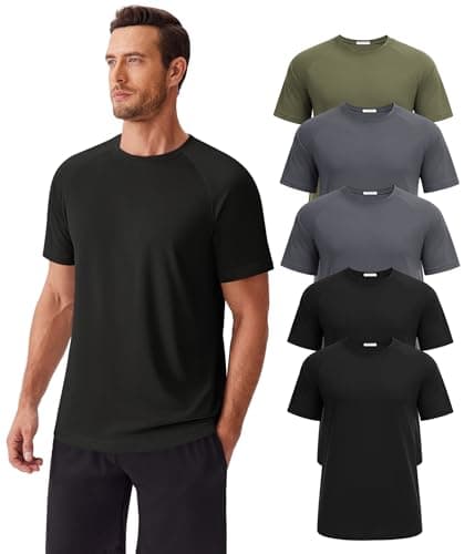 PINSPARK Mens Tshirts Multipack Moisture Wicking Shirts for Men Quick Dry Workout T-Shirts Relaxed Fit Plain Muscle T Shirts