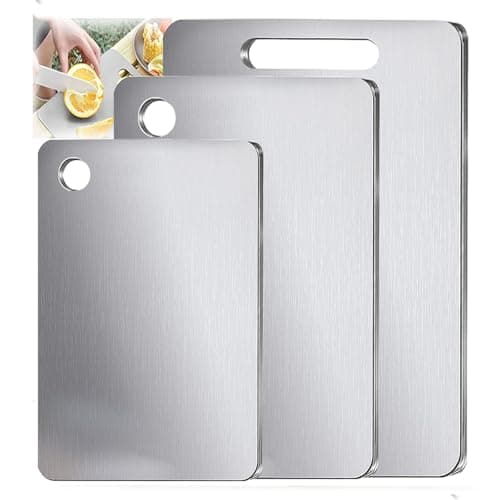 100% Pure Titanium Cutting Board Set of 3, Double-Sided Pure Cut Titanium Cutting Boards for Kitchen Dishwasher Safe, Food-Grade Metal Meat Chopping Board Mat for Home & Outdoor Camping (M+L+XL)