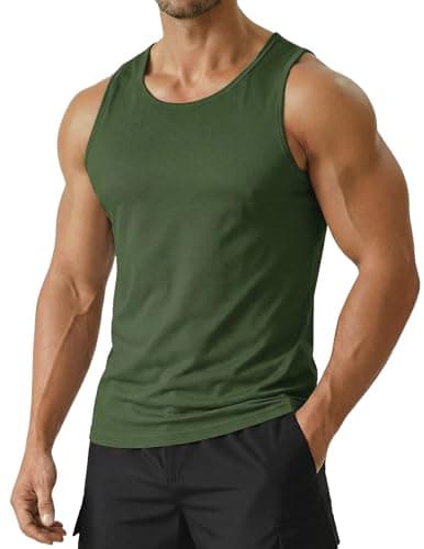 PINSPARK Mens Undershirt Tank Tops Athletic Sleeveless Shirts Moisture Wicking Breathable Quick Dry Workout Gym Sports Vest Army Green