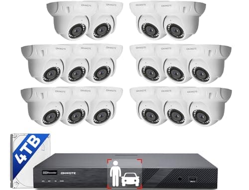 ONWOTE 16 Channel NVR PoE Security Camera System, AcuSearch, 12MP 4K 16CH Commercial NVR 4TB, 16x 5MP Wired Outdoor 122° IP Cameras with Audio, AI Detection, Total Cables 1280ft, CCTV Business Home