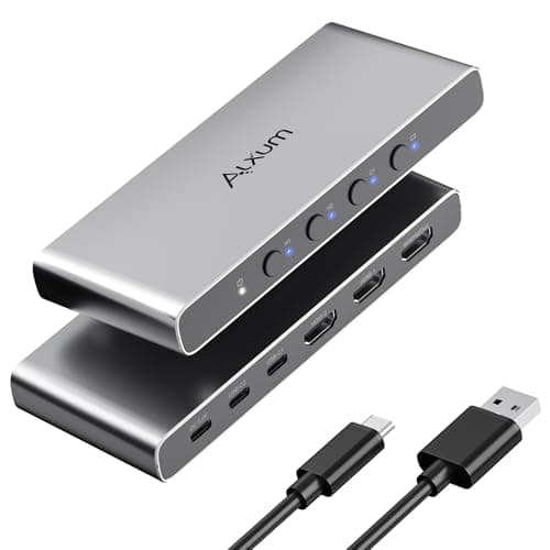 Alxum USB-C HDMI Switch 4 Computers 1 Monitor,Dual HMDI +USB C Switcher 4 in 1 Out,Support UHD 4K@60Hz EDID Adaptive, Compatible with Laptops, PC, PS5,Xbox, Ipad,Phone-Aluminum