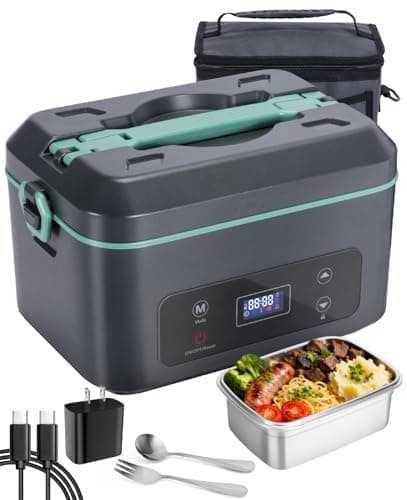 AIZOCO Cordless Electric Lunch Box for Adults, Heated Lunch Box Battery Powered with 5 Side Heating, Portable Food Warmer with 5.5 Cups Removable Container, Self-Heating Food Warmer for Work,GreyGreen