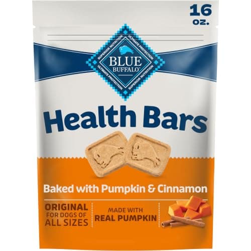 Blue Buffalo Health Bars Pumpkin & Cinnamon Crunchy Dog Biscuits, Oven-Baked with Pumpkin & Natural Ingredients, Healthy Dog Treats with No Artificial Flavors or Preservatives, 16 oz.