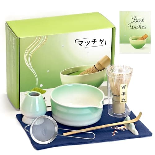 Evoio Matcha Set, 10 Pcs Japanese Matcha Whisk Set with Ceramic Bowl, Bamboo Whisk, Stainless Sifter, Scoop and Holder, Gift for Tea Lovers