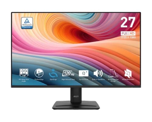 msi PRO MP275 E2 27-inch IPS 1920 x 1080 (FHD) Gaming Office Monitor, 120Hz, Free-Synch, HDMI, DisplayPort, VGA Port, VESA Mountable, Tilt, Speaker, 4-Side Slim Bezel 1ms, Black