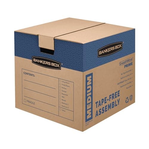 Bankers Box Medium Prime Moving Box 8 Pack, Reinforced Handles, Tape-Free Assembly, Attached Lid, 18-in x 15-in x 14-in (0062806)
