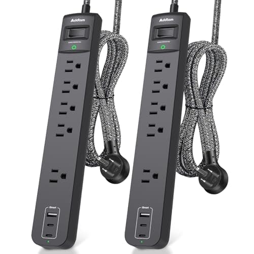 Addtam 2 Pack Power Strip Surge Protector – 5 Wide Spaced Outlets 3 USB (2 USB-C) Charging Ports, 1875W/15A, 3ft Braided Cord, Flat Plug, Overload Surge Protection, Wall Mount for Home, Office & Dorm