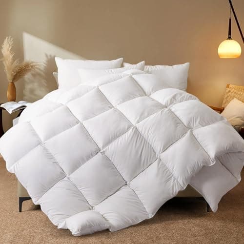 WhatsBedding Feather Comforter,Filled with Feather and Down Fiber, White King Size All Season Duvet Insert, Luxurious Hotel Bed Comforter, 100% Cotton Cover,Medium Warmth with Corner Tabs,106x90 Inch