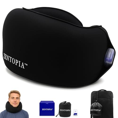 Memory Foam Travel Neck Pillow – Ergonomic 360° Head & Neck Support for Airplanes, Car & Home – Compact Washable Cover, Carry Bag & Earplugs – Best Neck Pillow Airplane, Travel Pillow for Long Flights