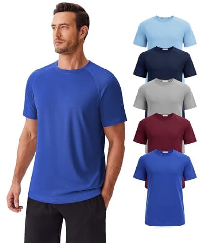 PINSPARK Mens Tshirts Multipack Moisture Wicking Shirts for Men Quick Dry Workout T-Shirts Relaxed Fit Plain Muscle T Shirts