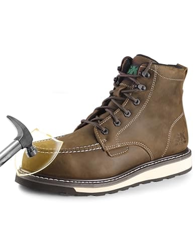SKPRO Men's Steel Toe Work Boots, 6'' Moc Toe Safety Boots, Non Slip Comfortable Construction Wedge Work Shoes (Chocolate, 8)