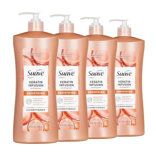 Suave Professionals Smoothing Conditioner For Dry Hair Keratin Infusion Hair Conditioner with 48-hour Frizz Control, 28 Ounce (Pack of 4)