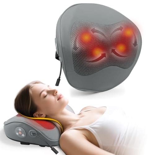 Holniva Shiatsu Neck and Back Massager with Heat - Rechargeable Kneading Massage Pillow for Neck, Shoulders and Back, Ergonomic Design for Home, Office and Trave(Gray)