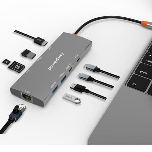 PowerEnvy USB C Laptop Docking Station Hub, 9-in-1 USB Adapter Multiport HUB with 100W Type C Charging 5Gbps, USB Port, 4K HDMI Port, 1000M Ethernet TF/MicroSD Data Transfer Port for Dual Monitor