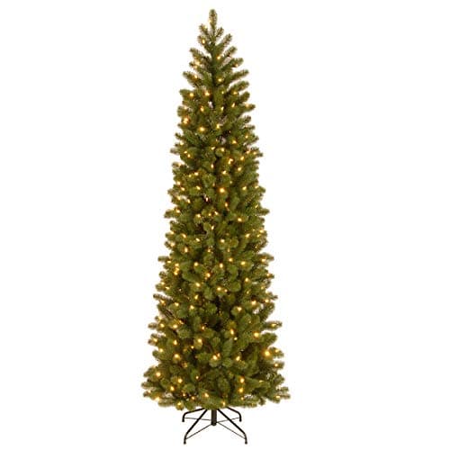 National Tree Company 7.5 ft Pre-Lit Downswept Douglas Fir Slim Artificial Christmas Tree, 350 LED Lights, 796 Tips, Foot Pedal, 10 Light Functions, Includes Stand, Green