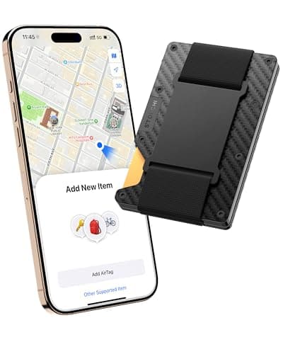 Stouchi Card Holder Wallet for Men, Find My AirTag Chip (iOS Only) Slim Credit Card Holder RFID, Cash Strap, Minimalist Trackable Wallet for Boyfriend Husband Christmas Anniversary Birthday Gifts