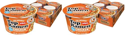 Nissin Top Ramen Bowl Ramen Noodle Soup,Chicken,3.42 Ounce,(Pack of 12)