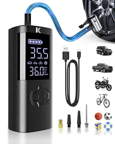 KASPARMP Tire Inflator Portable Air Compressor 150 PSI Cordless Bike Pump with Digital Gauge & LED Light Fast Inflation Electric Air Pump for Car Motorcycle Bicycle Balls