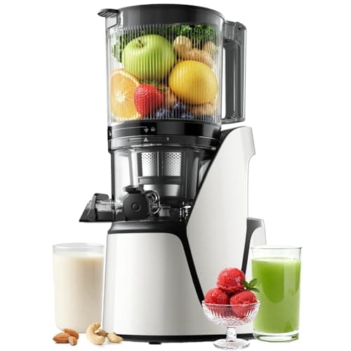 EanOruus Slow Juicer, 3-in-1 Masticating Juicer with 6.5" Extra-Wide Feed Chute, 100oz Large Capacity, Powerful AC Motor, Ideal for Juice, Nut Milk & Sorbet, Bright White