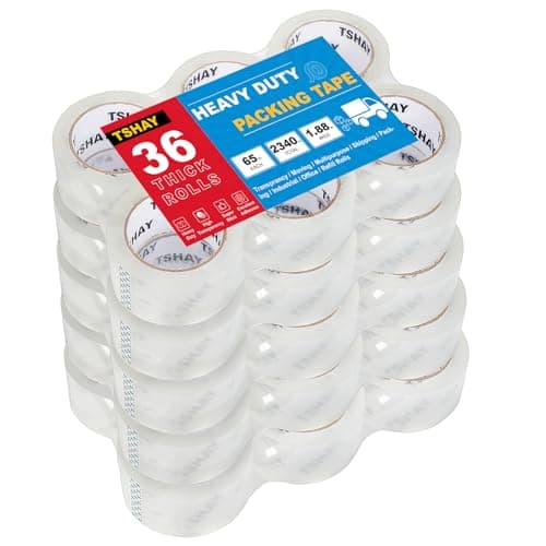 TSHAY Packing Tape, 36 Pack Heavy Duty Shipping and Moving Packing Tape, Clear, Packing and Moving Supplies, 1.88 inch Wide, 65 Yards Per Roll, Total 2340 Yards