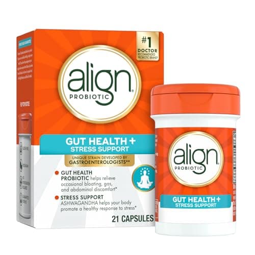 Align Probiotic, Gut Health + Stress Support, with Probiotics for Digestive Health and Ashwagandha to Help Calm Mind and Body*, #1 Doctor Recommended Brand‡, 21 Capsules