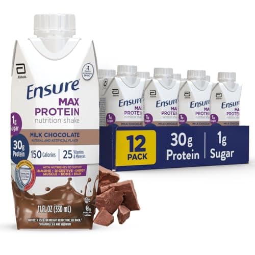 Ensure Max Protein Shake | Milk Chocolate | Ready to Drink | 30g Protein for Muscle Health | 1g Sugar, 4g Fiber | 11 fl oz, 12 Pack