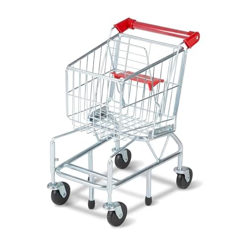 Melissa & Doug Toy Shopping Cart, Grocery Store Pretend Play Toys with Sturdy Metal Frame & Working Wheels, Toddler Shopping Cart, Preschool Learning Toys for Girls & Boys 3+