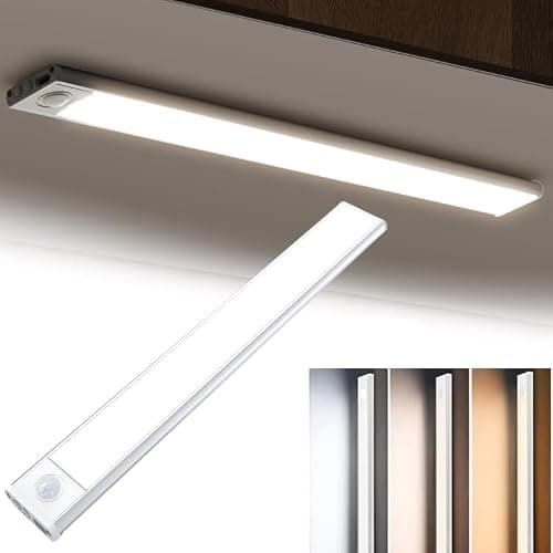 LyuAyiya Under Cabinet Lighting Light, [3 Colors & 3 Modes LED] Motion Sensor Cabinet Light, Rechargeable Magnetic Strip Lights, 8inch Wireless Closet Lights for Bedroom/Wardrobe/Cabinet/Cupboard