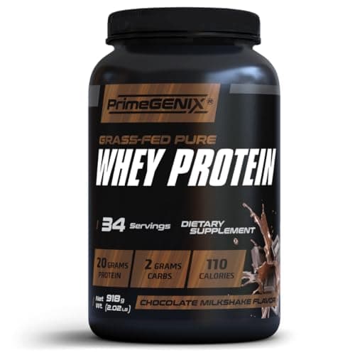 PrimeGENIX - Grass-Fed Whey Protein Powder - 34 Servings of Chocolate Protein Powder with Zero Sugar, Supports Healthy Metabolism, Helps Gain Energy & Supports Physical Performance During Workouts