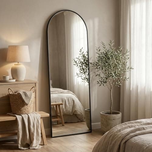 NBGV 57"x18" Floor Mirror Full Length, Arched Full Length Mirror with Stand, Full Body Mirrors for Bedroom Living Room or Cloakroom Black