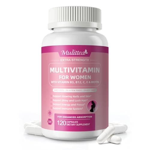 Mulittea Multivitamin for Women - 18+ Daily Women Multivitamin w/Biotin 10000mcg, Vitamin A, C, D, E & More for Hair, Skin and Nails - Methylated B9,B12 for Energy & Focus -120 CT