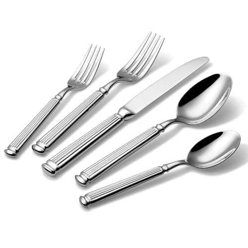 CAROTE 20 Pieces Silverware Set, Premium 18/10 Stainless Steel Flatware Set, Luxury Cutlery Set for 4, Dishwasher Safe for Home and Kitchen with Relief Patterns Handle, Party, Wedding, Silver