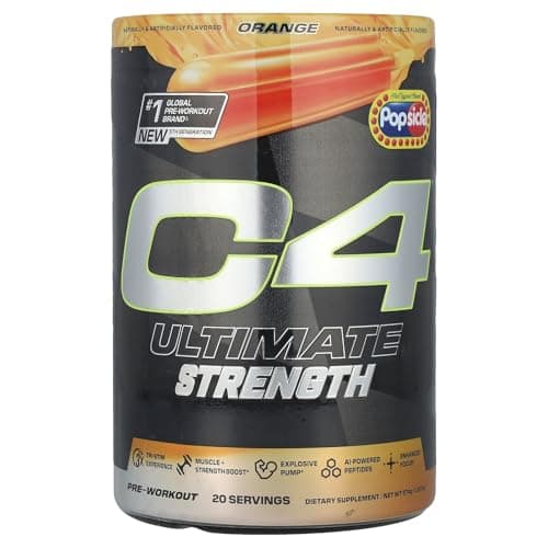 Cellucor C4 Ultimate Strength Pre Workout Powder - Tri-Stim Experience 300mg Caffeine+TeaCrine+Dynamine - Creatine & Beta-Alanine - Energy Supplement for Men & Women - Orange Popsicle, 20 Servings