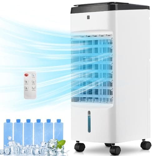 Uthfy Portable Air Conditioners, 3 In 1 Swamp Cooler with 6 Ice Packs, Evaporative Air Cooler with 120°Oscillation, 12H Timer, 3 Speeds, 4 Modes, Remote, Cooling Fan for Bedroom, Living Room, Office