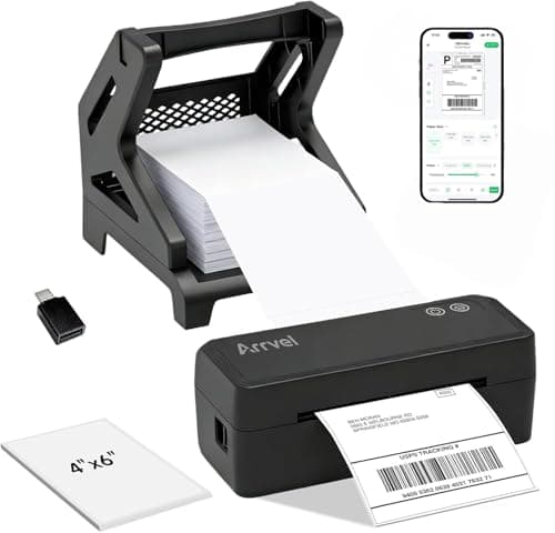 Arrvel Label Printer, Bluetooth 4x6 Shipping Label Printer with Stand for Small Business, Support Android, iPhone, Mac & Windows, Widely Used for USPS Etsy Shopify (Black)