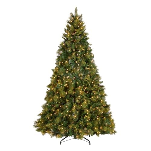 National Tree Company 9 ft Pre-Lit Carolina Pine Full Artificial Christmas Tree, 900 Clear Lights, 2,347 Tips, Includes Stand, Green
