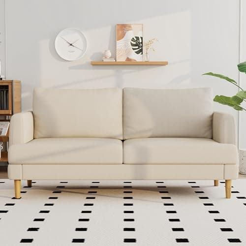 Loveseat Sofa Couch for Living Room with USB Type C Ports – 70" Small Beige Upholstered Couches for Bedroom, Office or Apartment–Modern 2-Seater Deep Seating with Soft Cushions & Sturdy Frame